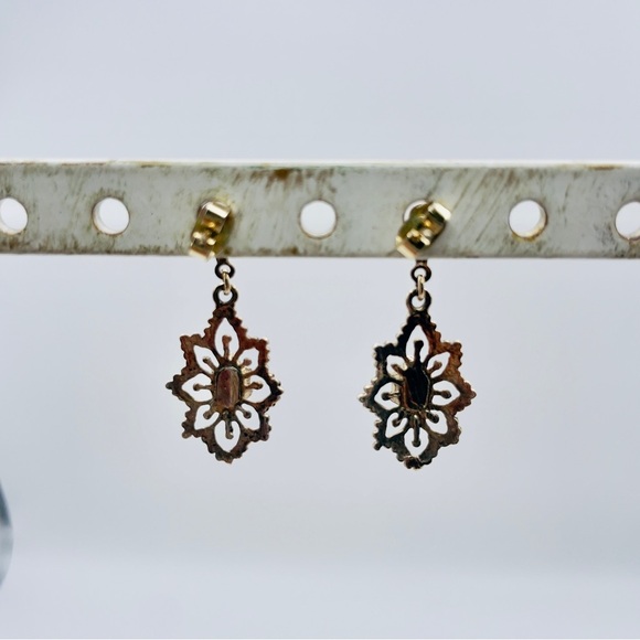 Light-Dainty Dangling Gold-Filled Filigree Opal Post Earrings - 14k Gold Posts - Picture 3 of 7